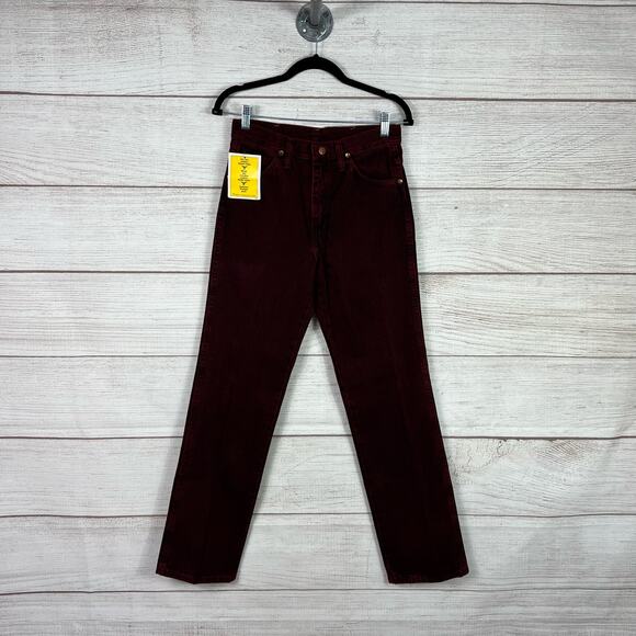 Vintage Wrangler Men's Firewash 90's Burgundy Red Slim Fit Jeans Size 29x32 - Picture 1 of 10